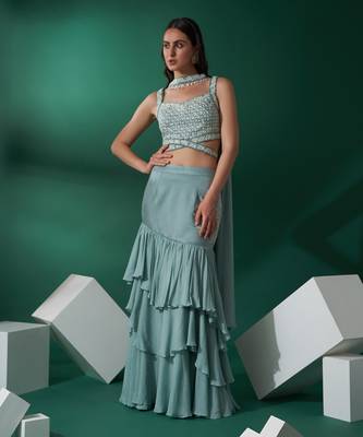 Sea Green Satin Silk Lehenga 1