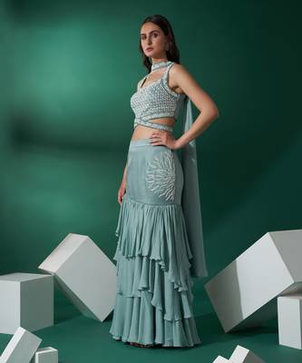 Sea Green Satin Silk Lehenga 2