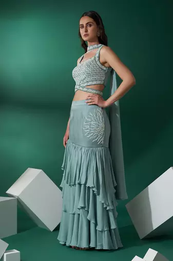 Sea Green Satin Silk Lehenga