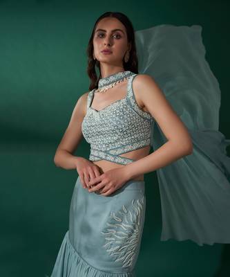 Sea Green Satin Silk Lehenga 3
