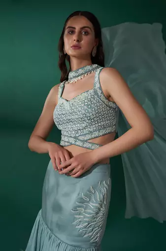 Sea Green Satin Silk Lehenga