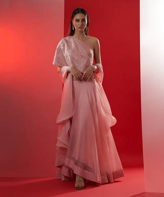 Pink Satin Silk Lehenga 1