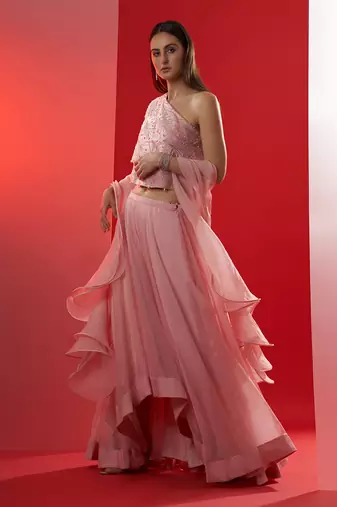 Pink Satin Silk Lehenga