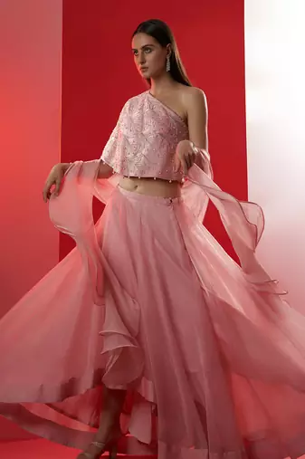 Pink Satin Silk Lehenga