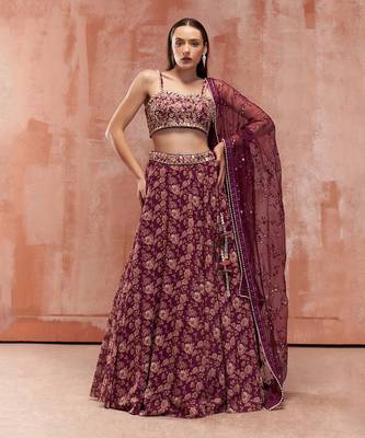 Wine Georgette Lehenga 1