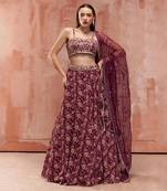 Wine Georgette Lehenga