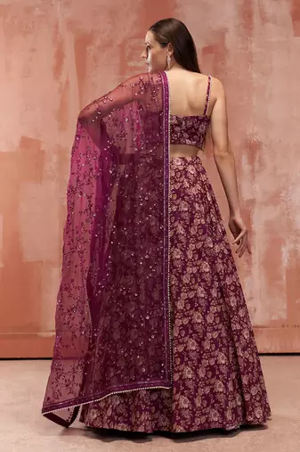 Wine Georgette Lehenga