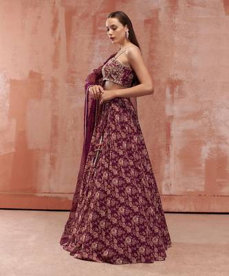 Wine Georgette Lehenga 3