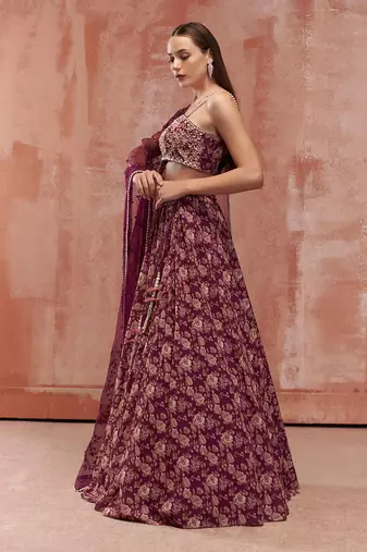 Wine Georgette Lehenga