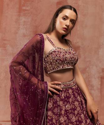Wine Georgette Lehenga 4