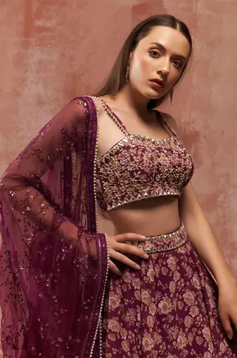 Wine Georgette Lehenga