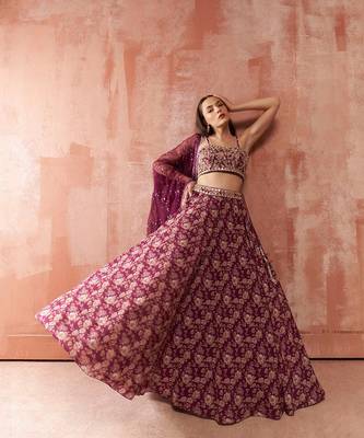 Wine Georgette Lehenga 5