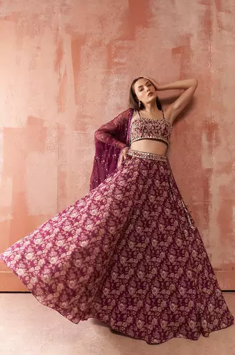 Wine Georgette Lehenga