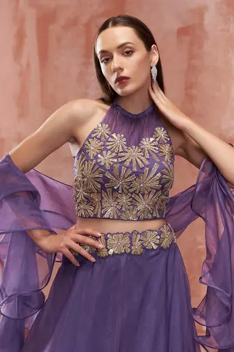 Lavender Organza Lehenga
