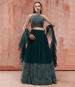 Bottle Green Georgette Lehenga