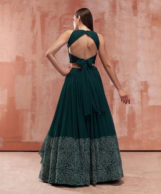 Bottle Green Georgette Lehenga 2