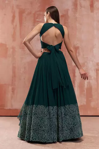 Bottle Green Georgette Lehenga