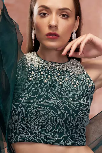 Bottle Green Georgette Lehenga