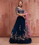 Peacock Blue Georgette Crepe Lehenga