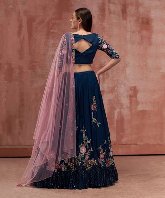 Peacock Blue Georgette Crepe Lehenga 2