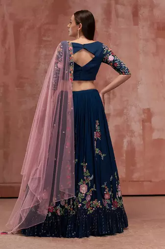 Peacock Blue Georgette Crepe Lehenga
