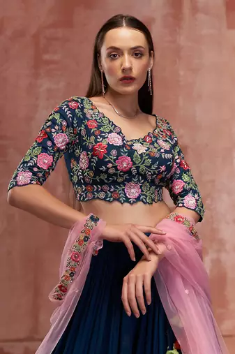 Peacock Blue Georgette Crepe Lehenga