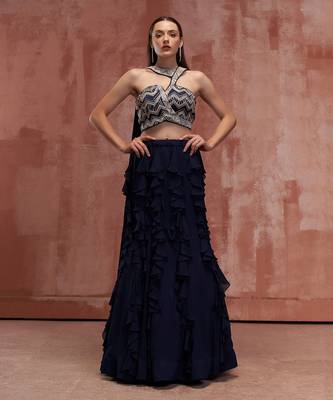 Navy Blue Georgette Crepe Lehenga 1