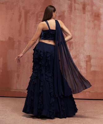 Navy Blue Georgette Crepe Lehenga 2