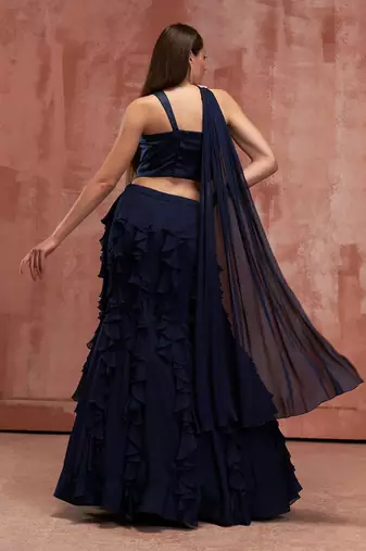 Navy Blue Georgette Crepe Lehenga