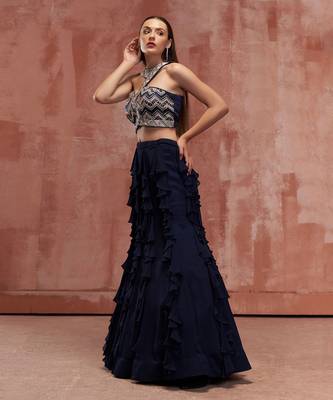 Navy Blue Georgette Crepe Lehenga 3