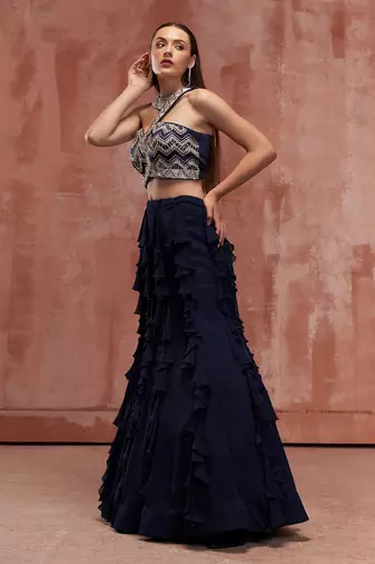 Navy Blue Georgette Crepe Lehenga