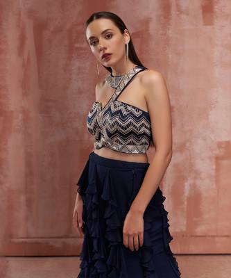 Navy Blue Georgette Crepe Lehenga 4