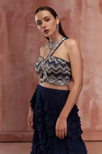 Navy Blue Georgette Crepe Lehenga