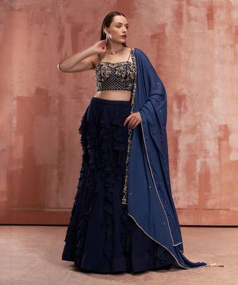 Navy Blue Georgette Lehenga 1