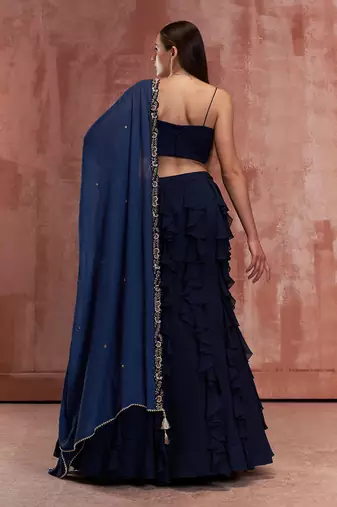 Navy Blue Georgette Lehenga