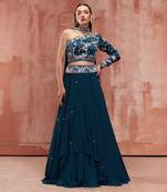 Teal Blue Georgette Crepe Lehenga