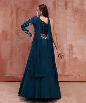 Teal Blue Georgette Crepe Lehenga 2