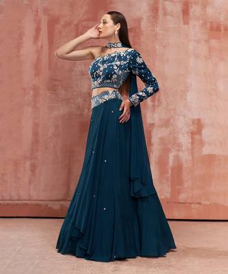 Teal Blue Georgette Crepe Lehenga 3