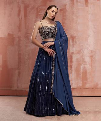 Navy Blue Georgette Lehenga 1