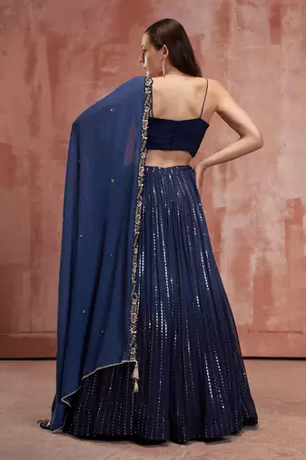 Navy Blue Georgette Lehenga