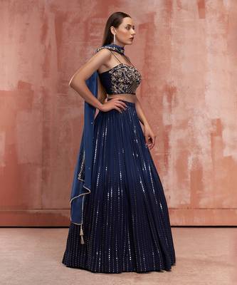 Navy Blue Georgette Lehenga 3