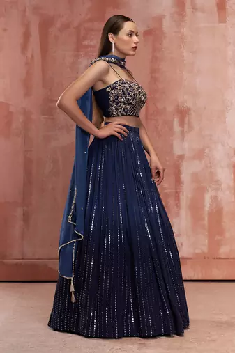 Navy Blue Georgette Lehenga
