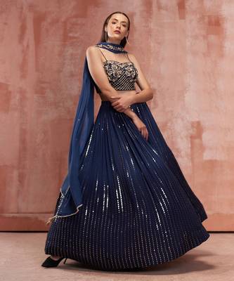 Navy Blue Georgette Lehenga 4