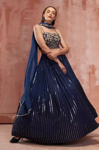 Navy Blue Georgette Lehenga