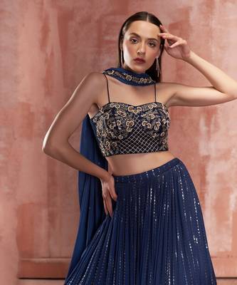 Navy Blue Georgette Lehenga 5