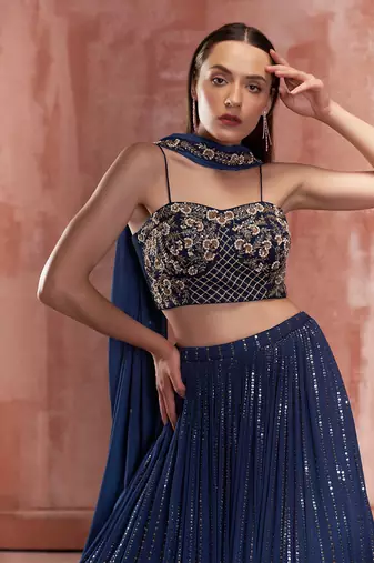 Navy Blue Georgette Lehenga