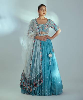 Blue Georgette Lehenga 1