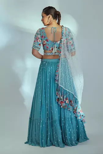 Blue Georgette Lehenga