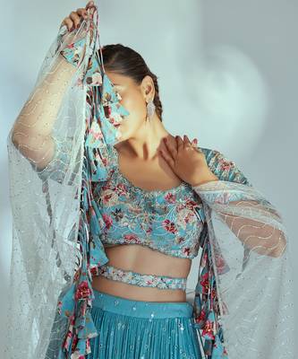 Blue Georgette Lehenga 4