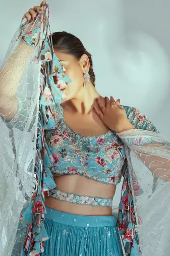 Blue Georgette Lehenga